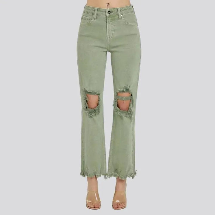 Mid-waist women's frayed-hem jeans