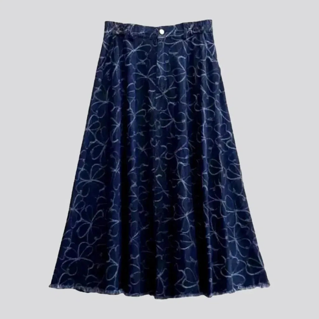 Ornament embroidered denim skirt
 for women