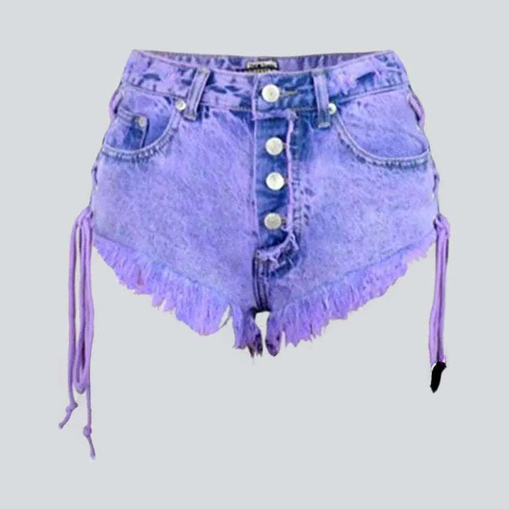 Over-dyed denim shorts with drawstrings