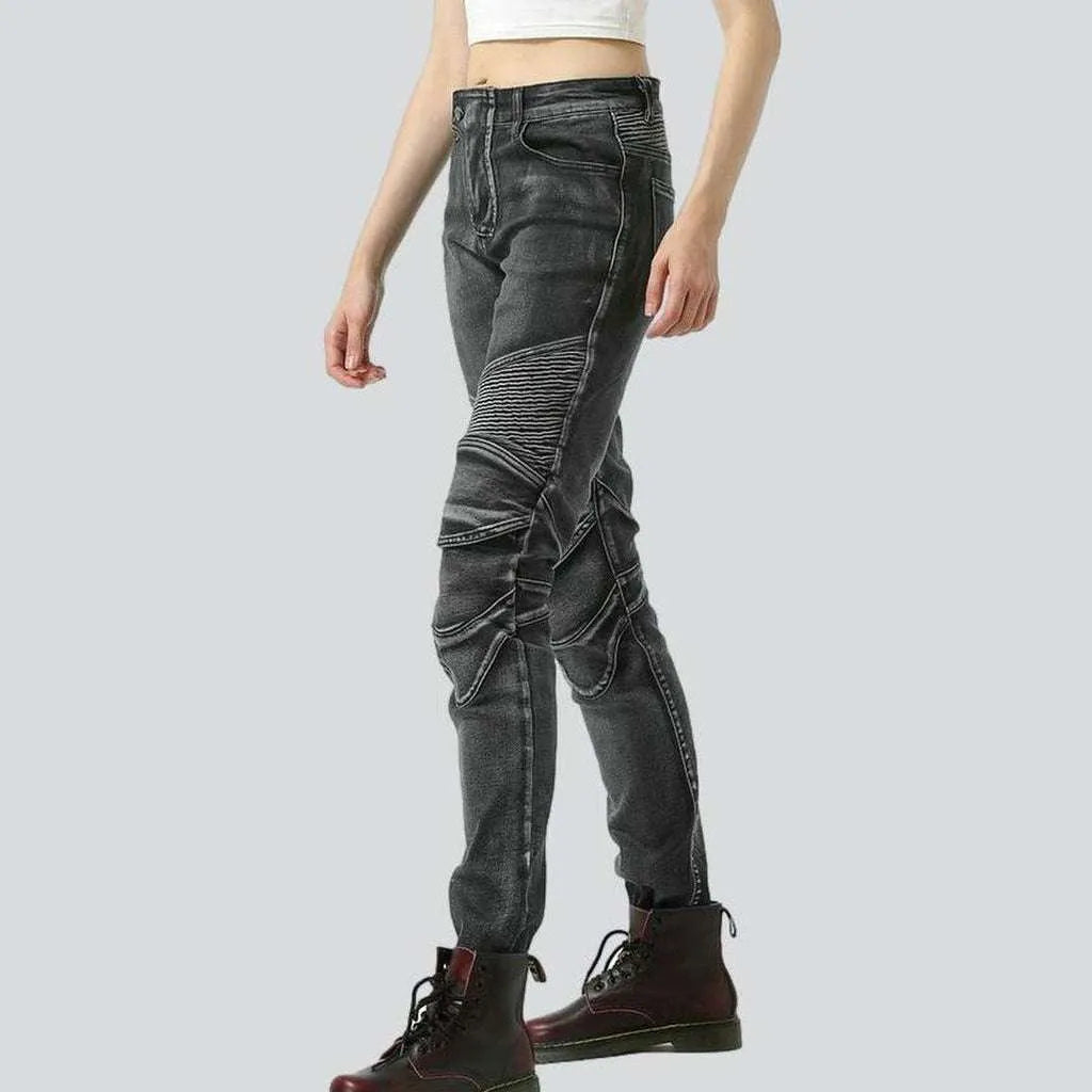 Grey women's biker jeans