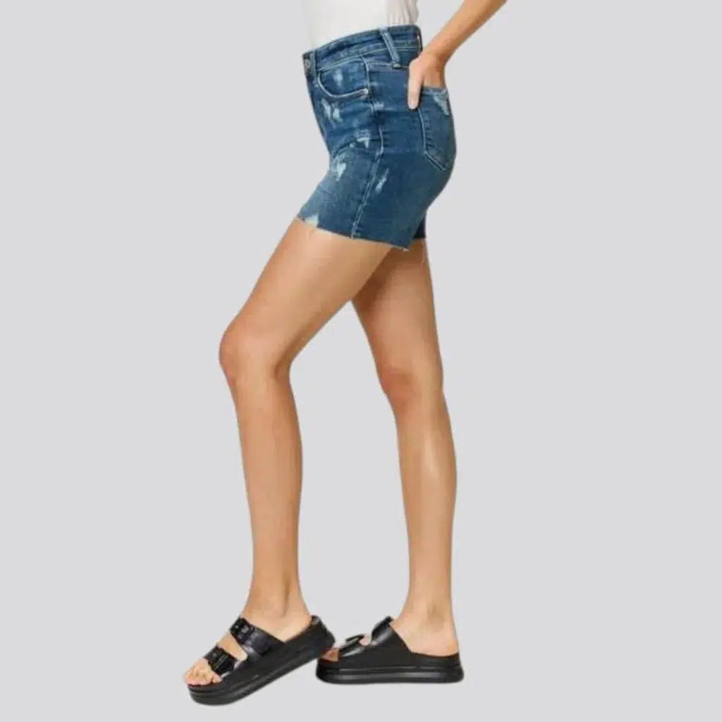 High-waist sanded jeans shorts
 for ladies