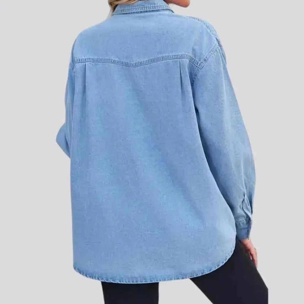 Oversized pebble-washed denim shirt for women