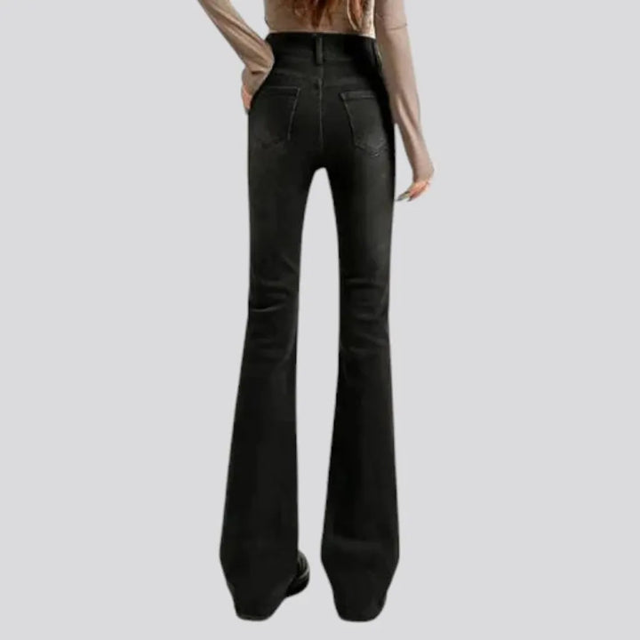 High fashion warm elastic one-tone jeans for women