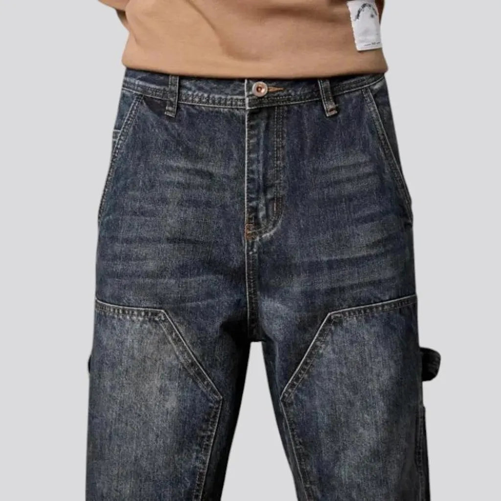 Loose fit vintage whiskered men's jeans