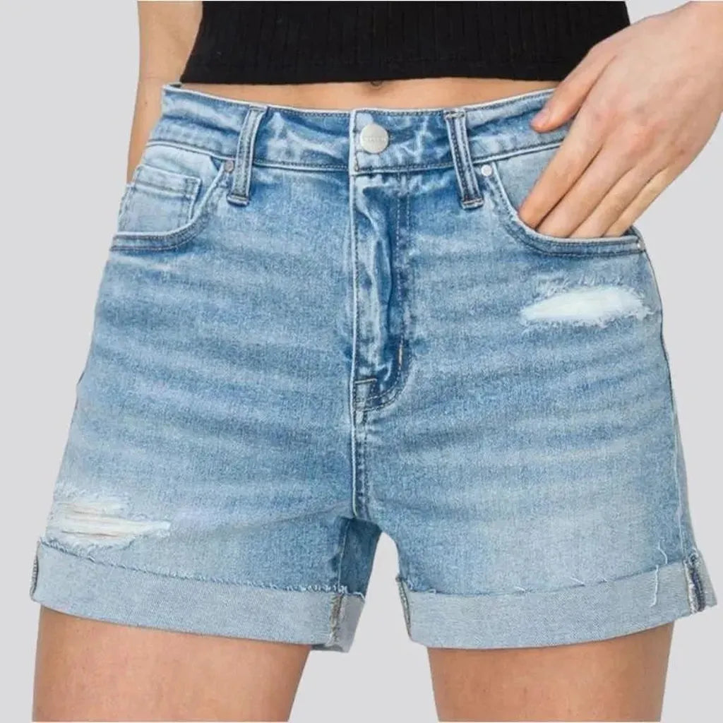 Wide-leg distressed jean shorts
 for ladies