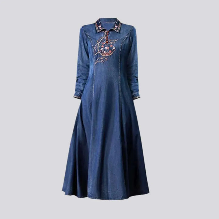 Boho long sleeves denim dress
 for women