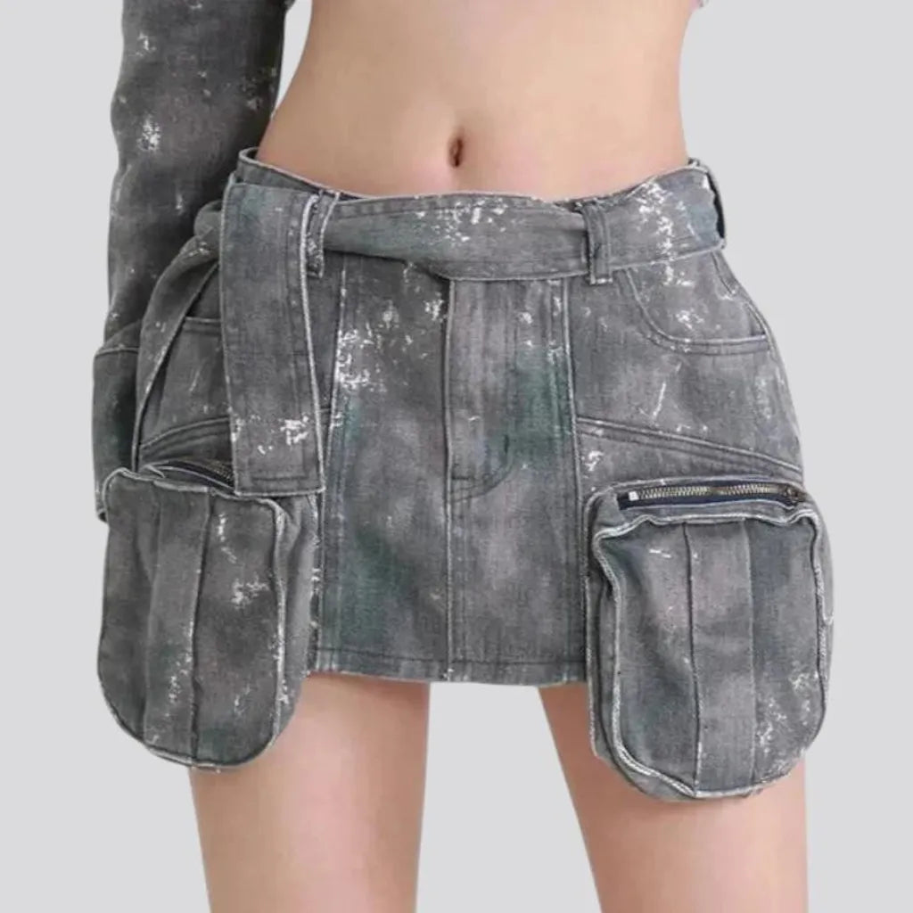 Lace up high waist denim skirt