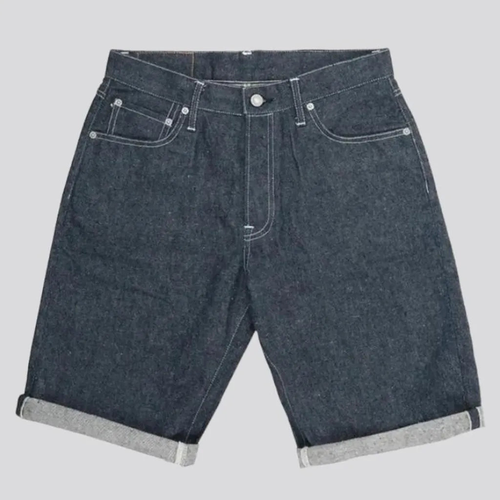 Knee-length self-edge jean shorts