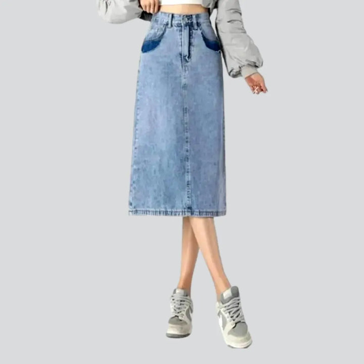 Color-block long jeans skirt