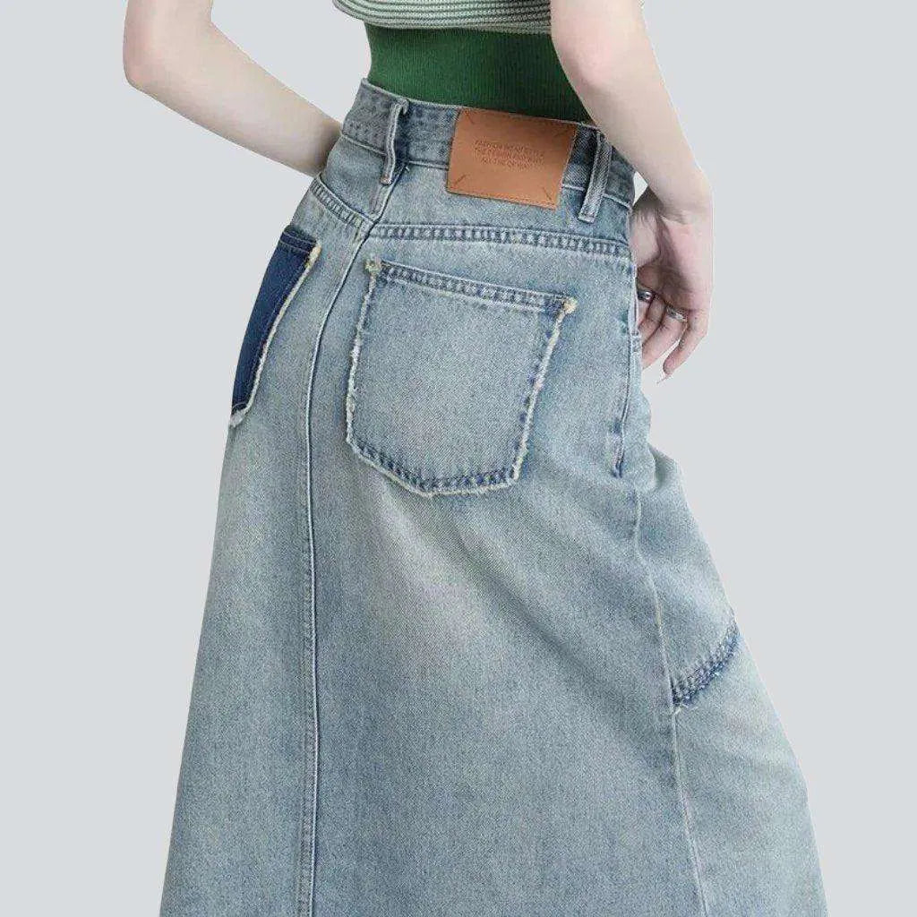 Patched back pocket denim skirt