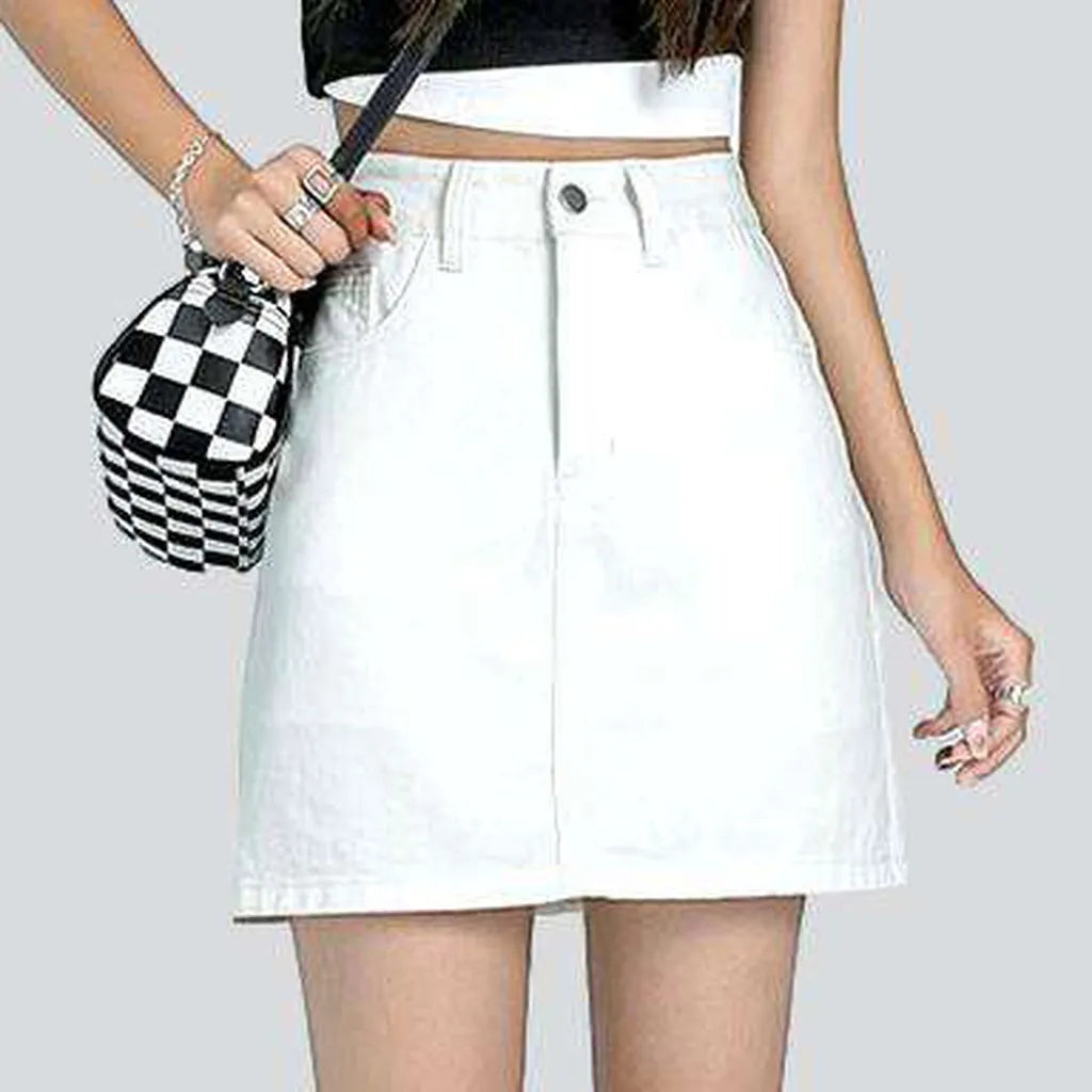 Pale color mini denim skirt