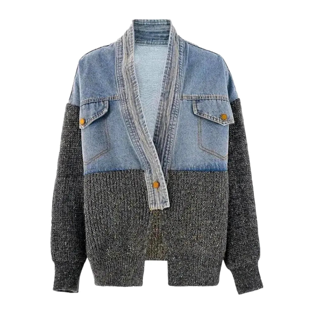 Fashionable Light Oversized Women's Jean Cardigan - Grey