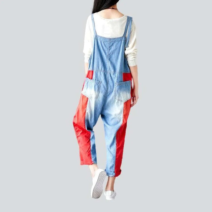 Mixed color fabric denim overall