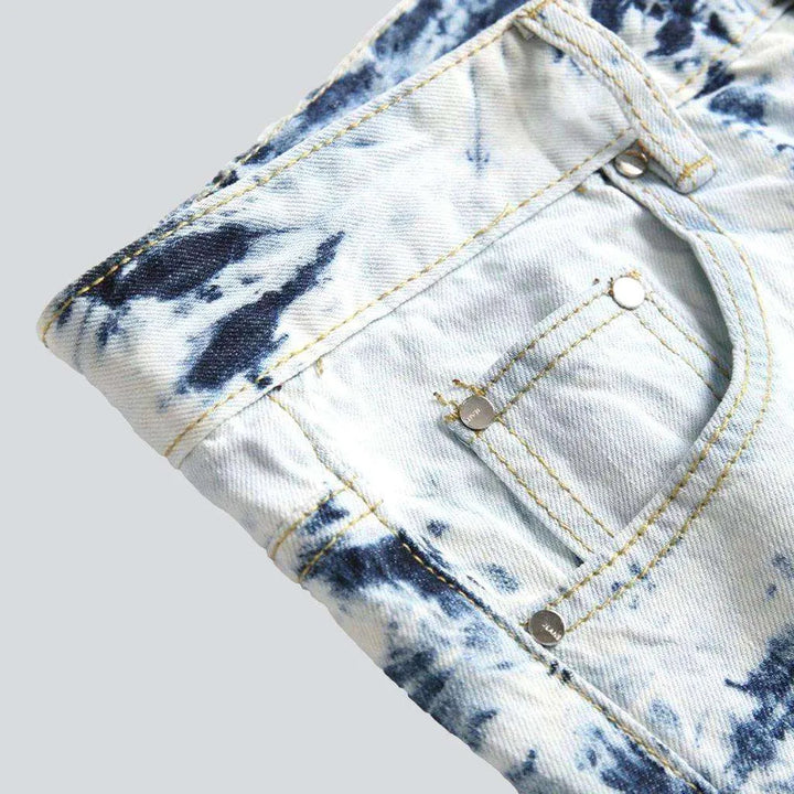 Tie-dyed distressed jeans for men