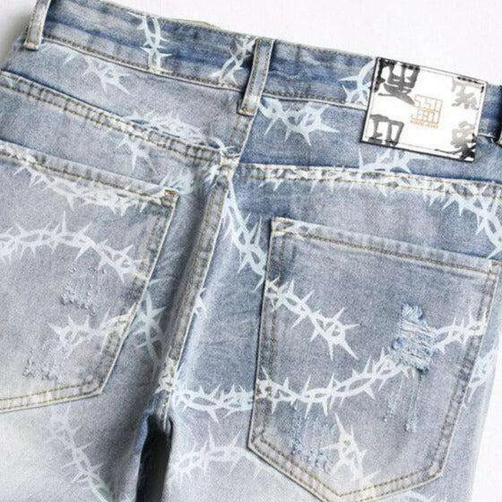 Vintage printed distressed men's jeans
