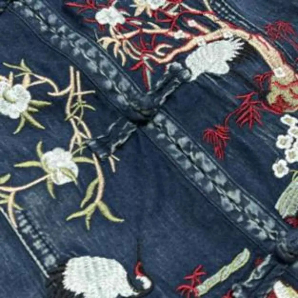 Dark wash embroidered jean dress