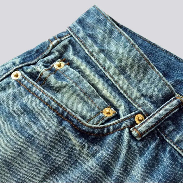 Sanded whiskered selvedge jeans