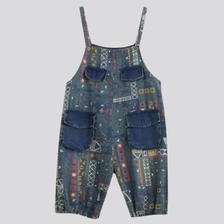 painted, baggy, rubber-hem, short, cargo-pockets, suspenders, women's jumpsuit | Jeans4you.shop