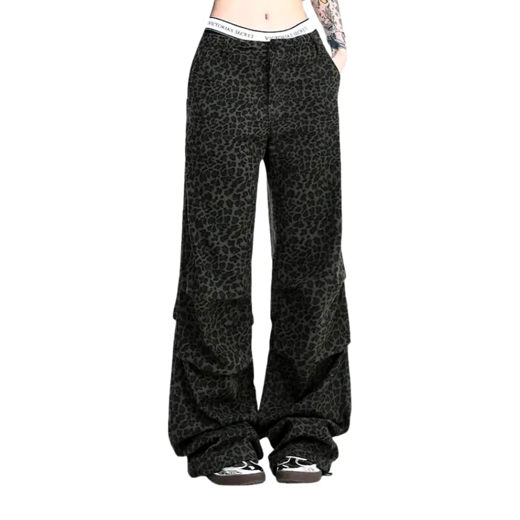 Wide Fit Animal Pattern Women's Jeans - Black