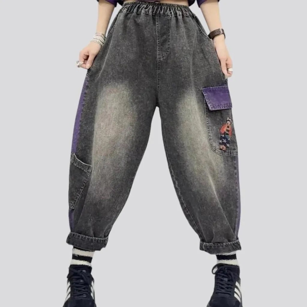 Grey embroidered women's jeans pants