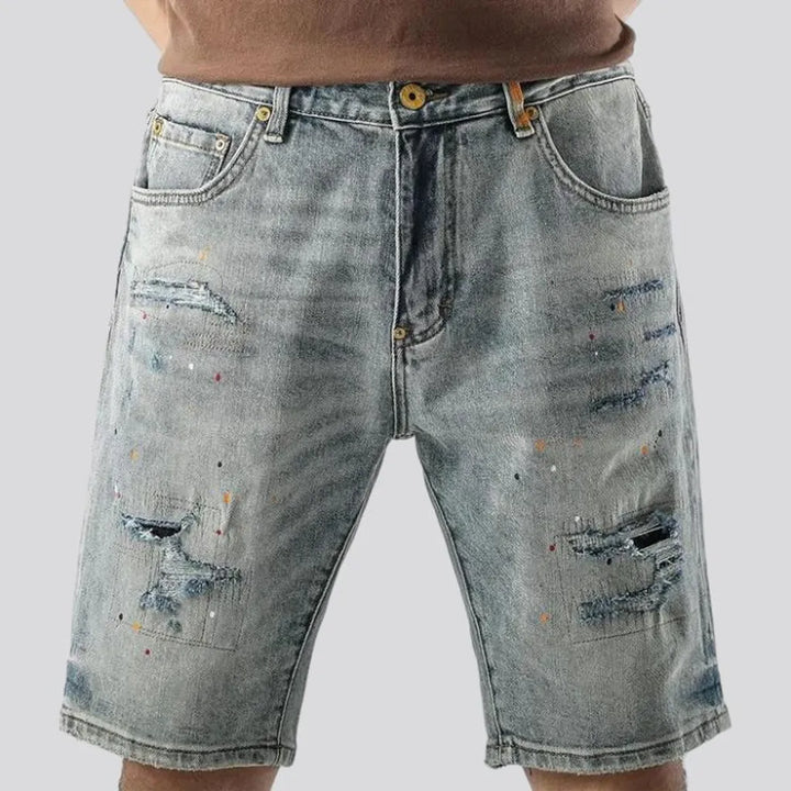 Distressed baggy men's jeans shorts