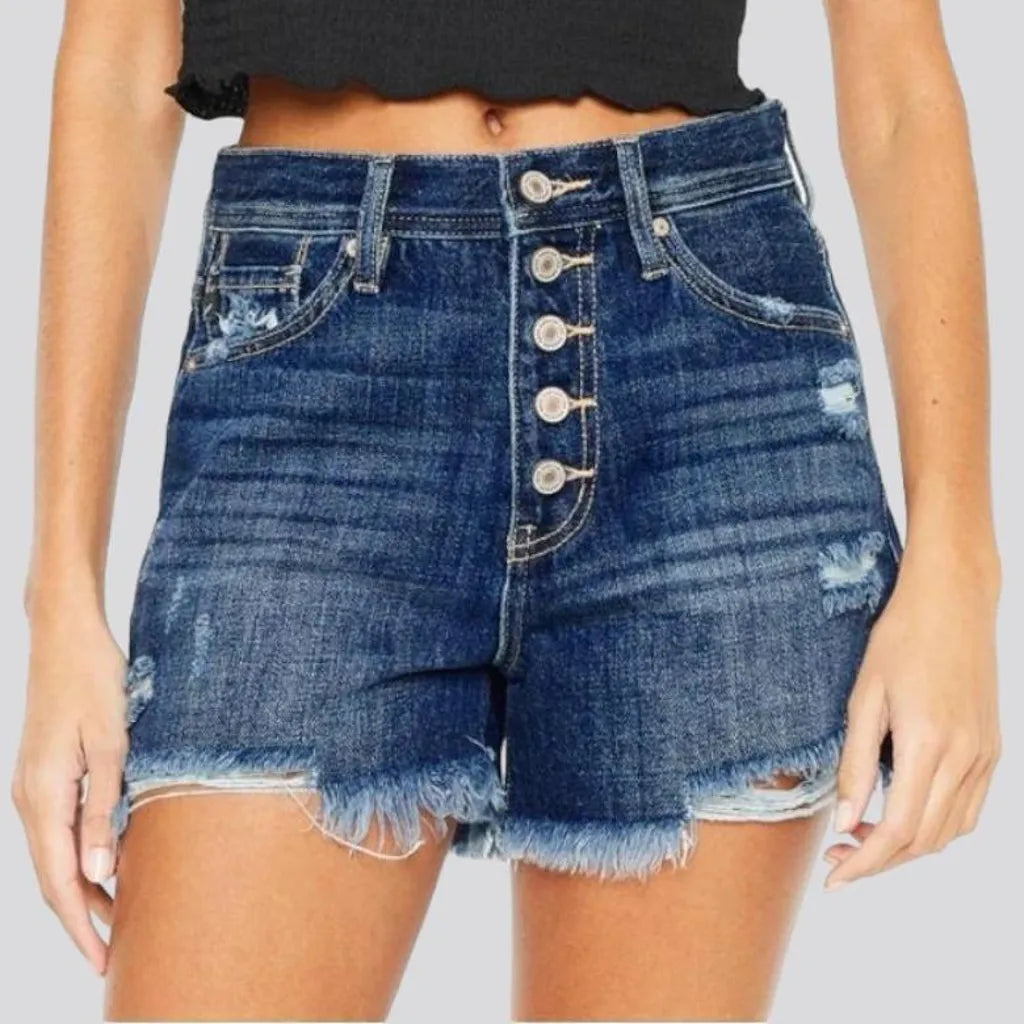 Whiskered frayed-hem jean shorts for women