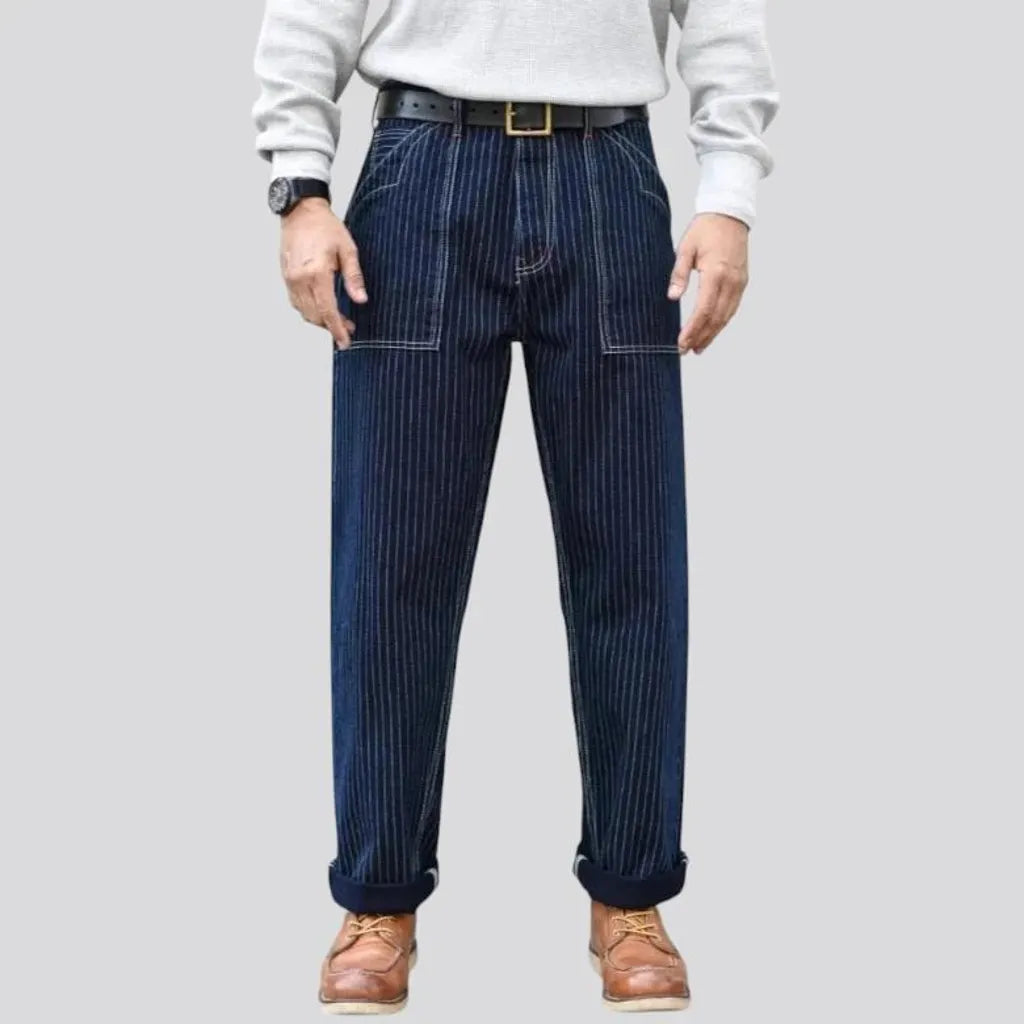 Classic stripes rolled cuffs men's jeans