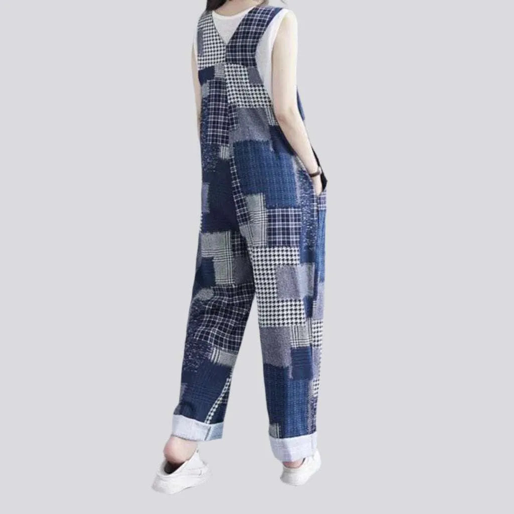Baggy checkered jean jumpsuit
 for ladies