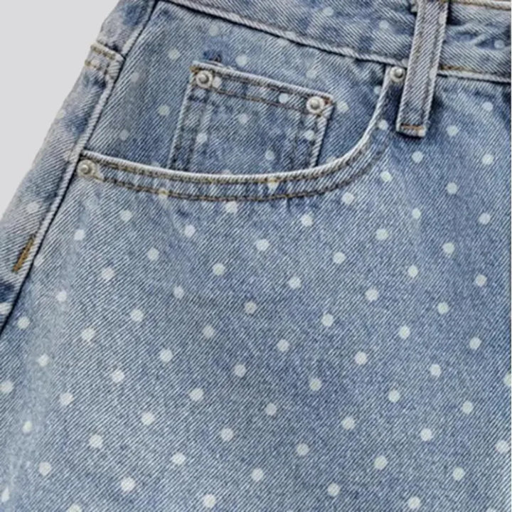 White-dot-print jeans shorts
 for women