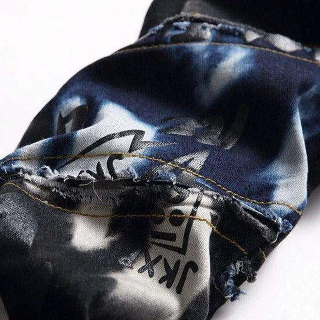 Tie-dye patchwork jeans for men