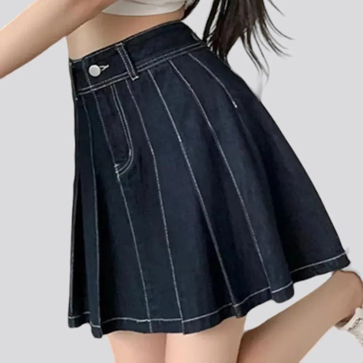 Flare pleated jeans skirt