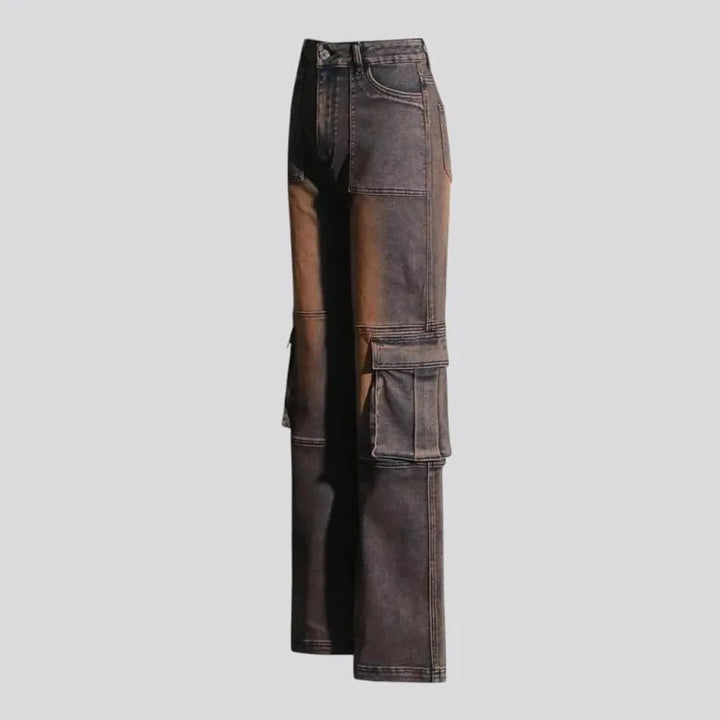 Vintage pattern cargo fit jeans for ladies