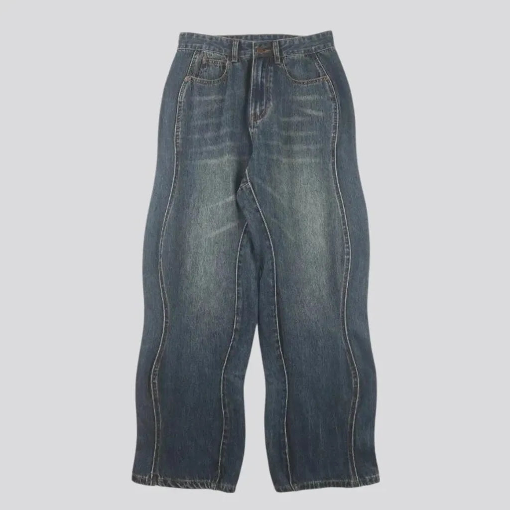 Wide fit faded look men's jeans