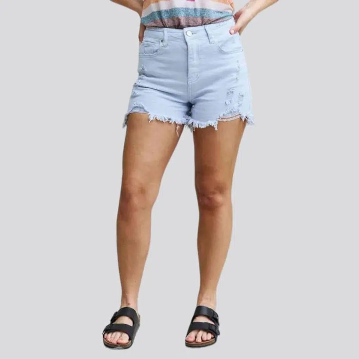 wide-leg, color, distressed-hem, light-blue, high-waist, 5-pocket, zipper-button, women's shorts | Jeans4you.shop