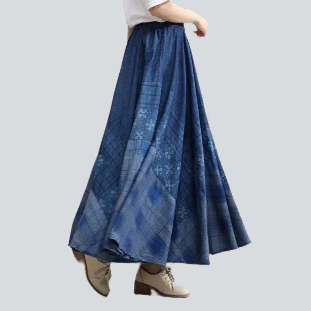 Bohemian flared denim skirt