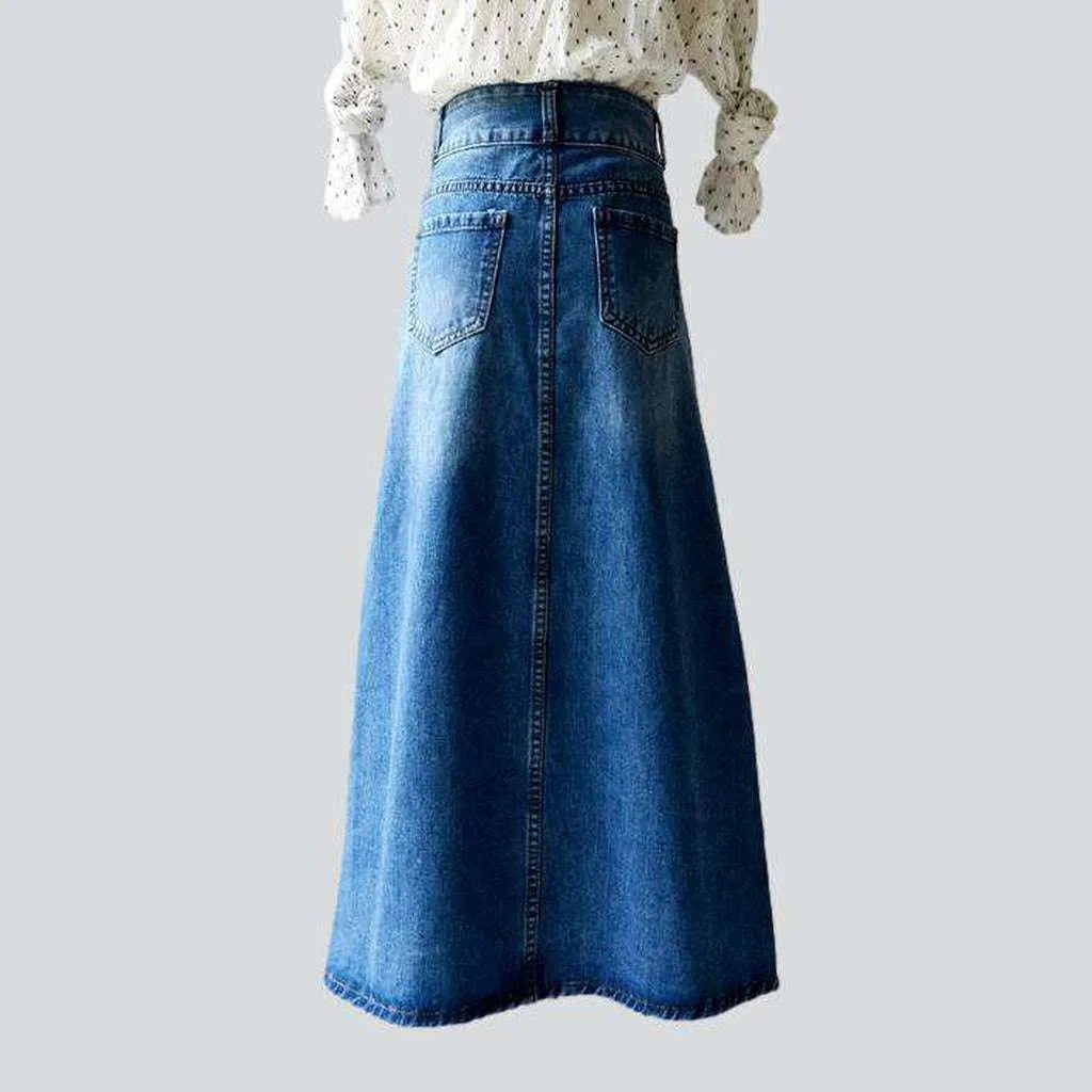 A-line button-down jeans skirt