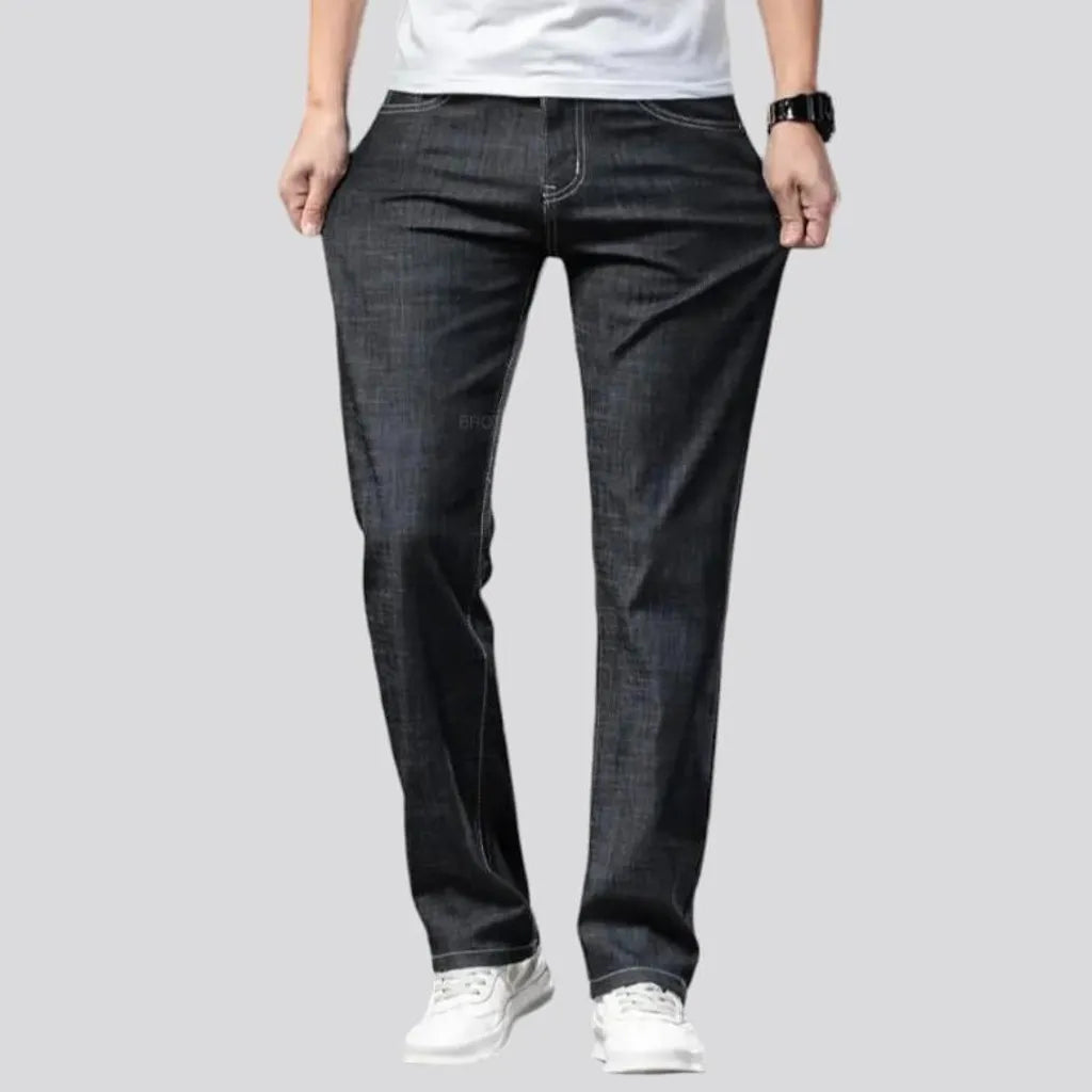 tapered, monochrome, thin, lyocell, high-waist, 5-pockets, zipper-button, men's jeans | Jeans4you.shop
