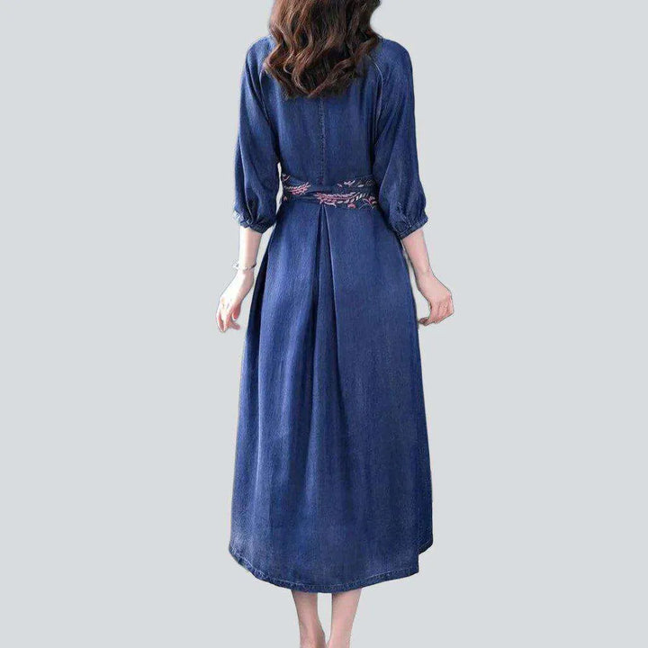 Denim dress with embroidered belt