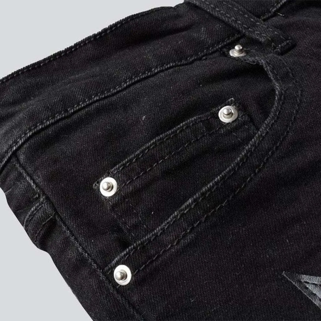 Stars embroidery men's black jeans