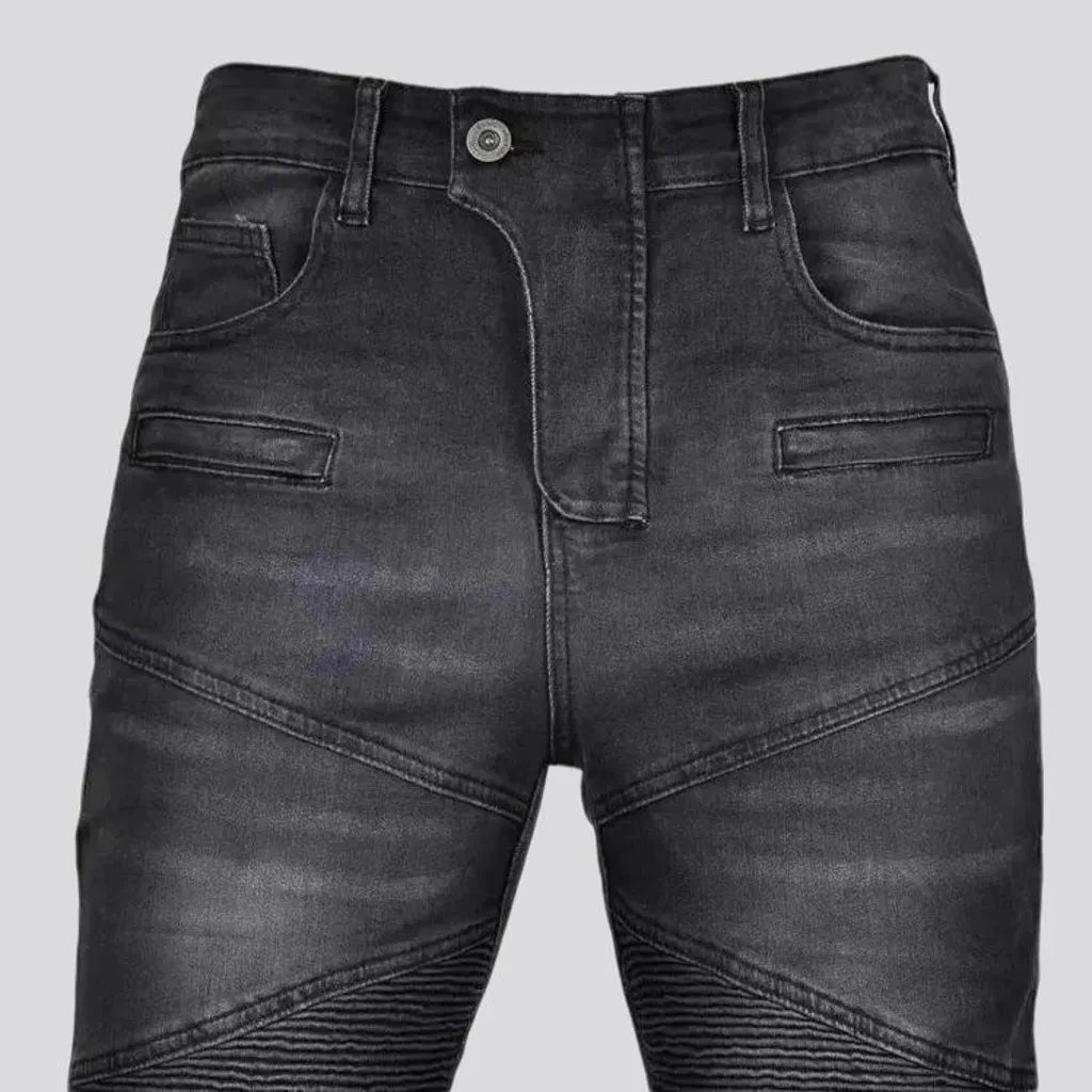 High rise biker motorcycle men's jeans