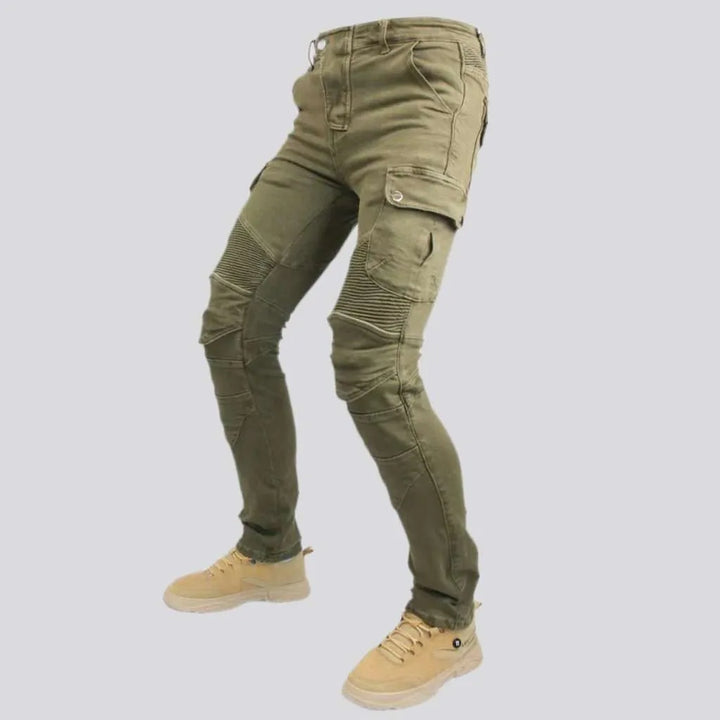Slim wear-resistant men's moto jeans