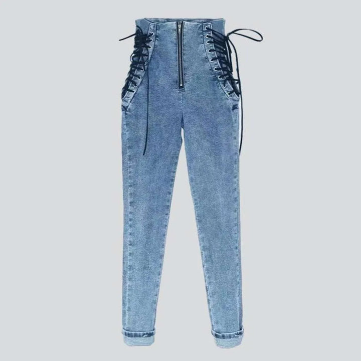 Women's skinny jeans with drawstrings