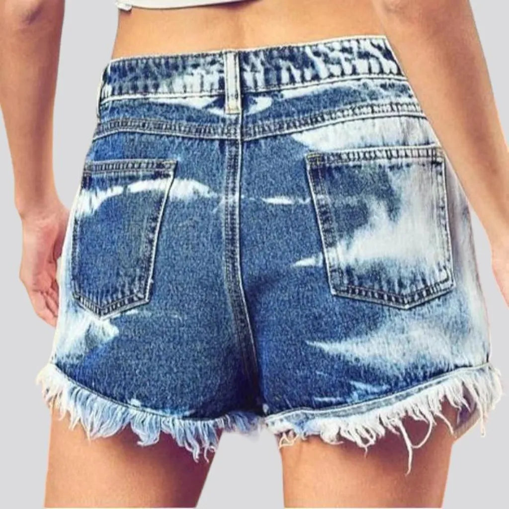 Straight mid-waist denim shorts for ladies