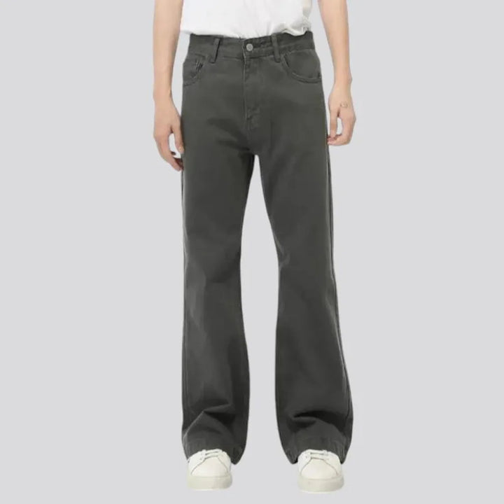 Comfortable mid rise casual monochrome men's jeans