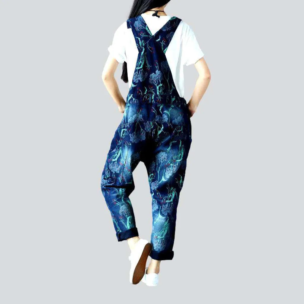 Streetwear floral women's denim jumpsuit