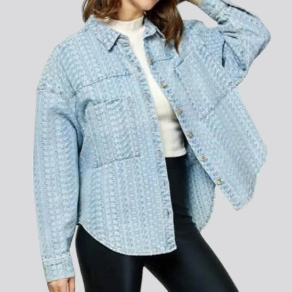 embroidered, oversized, ornament, light-wash, shirt-like, buttoned, women's denim jacket | Jeans4you.shop