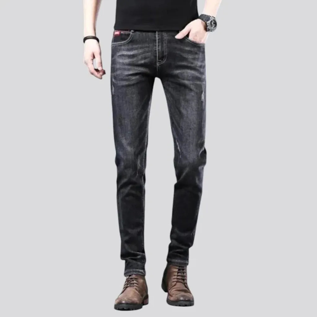 Fitted mid rise elastic men's jeans