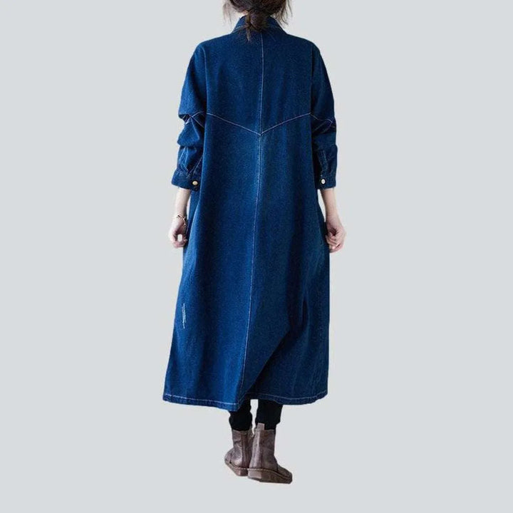 Unrubbed oversized women's denim coat