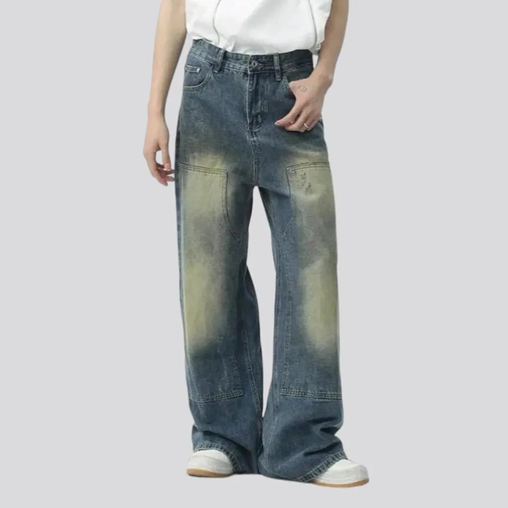 Loose men's sanded jeans
