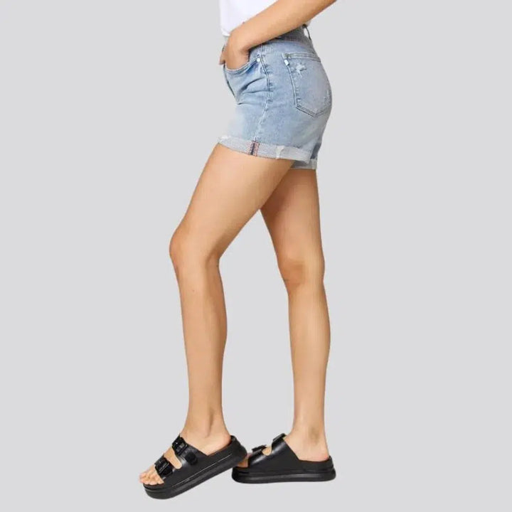 High-waist straight women's denim shorts